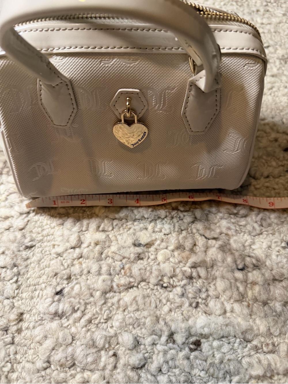 Juicy Couture White Monogram Satchel Handbag with Heart Charm - Picture 7 of 9